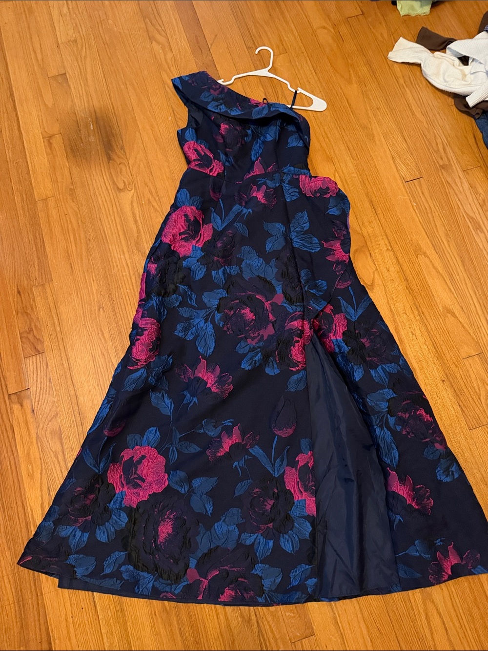 Adrianna Papell NWT Navy Floral One-Shoulder A-Line Dress